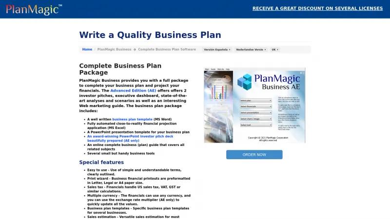 Homepage of PlanMagic Business