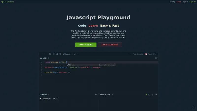 Homepage of PlayCode