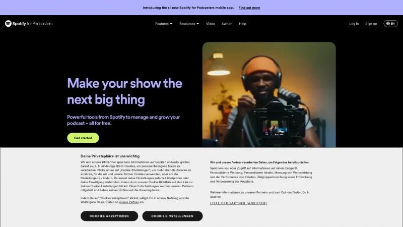 Homepage of Spotify for Podcasters