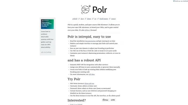 Homepage of Polr