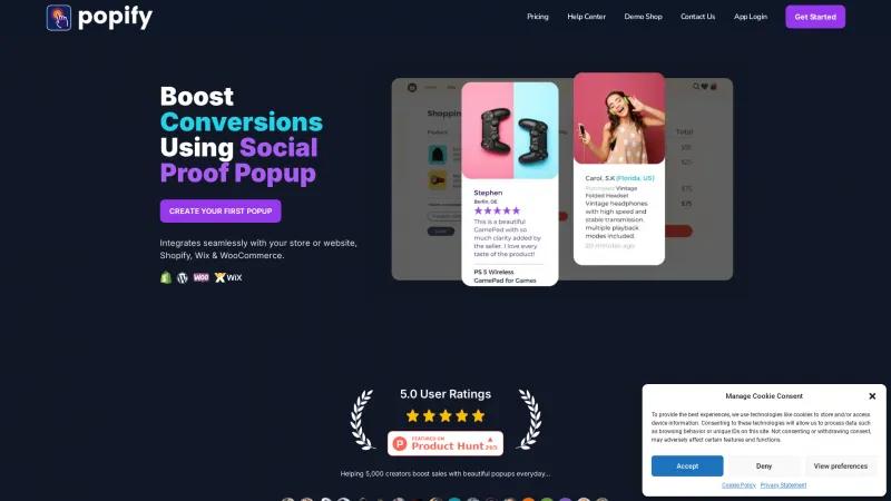 Homepage of Popify