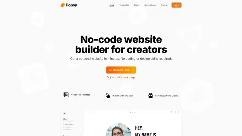 Homepage of Popsy