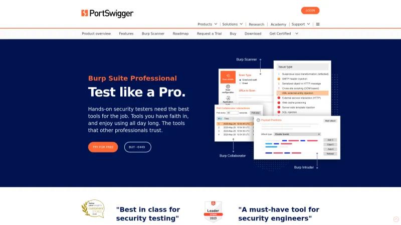 Homepage of PortSwigger Burp Suite Professional