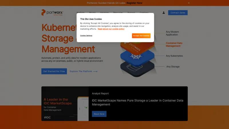 Homepage of Portworx