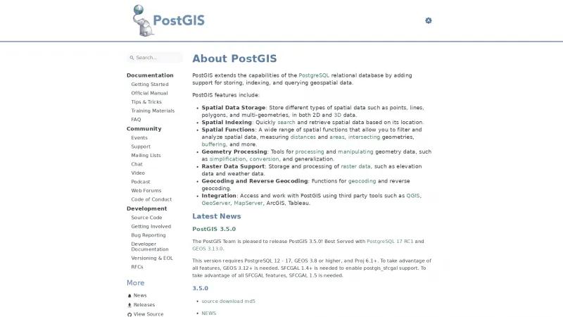 Homepage of PostGIS