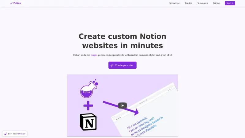 Homepage of Potion