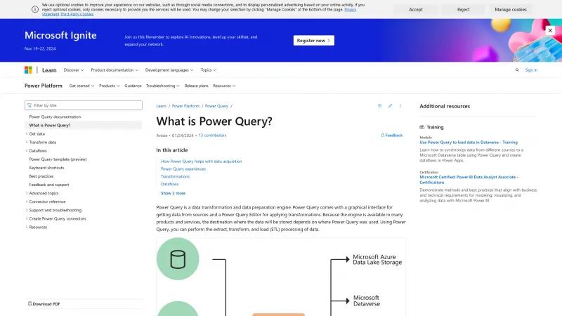 Homepage of Microsoft Power Query