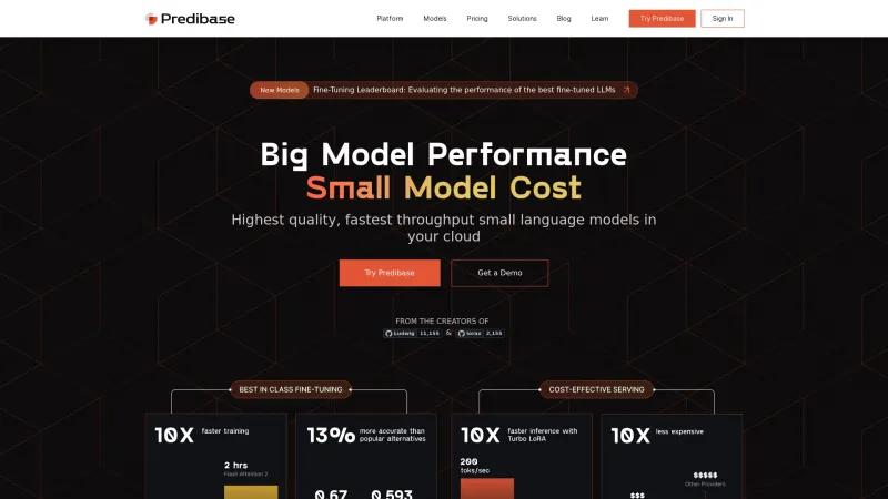 Homepage of Predibase