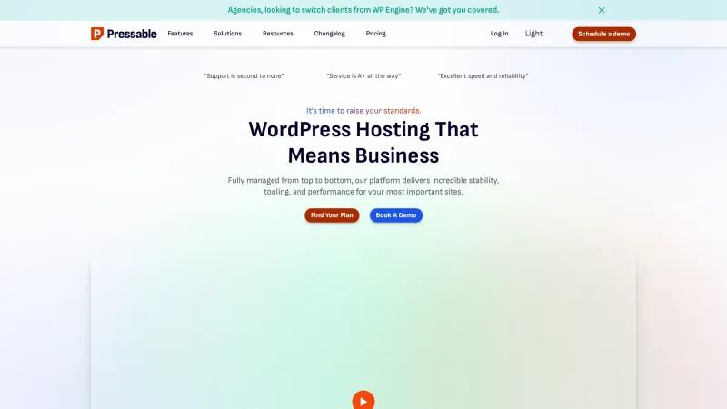 Homepage of Pressable