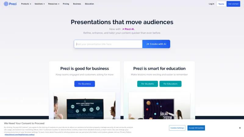 Homepage of Prezi