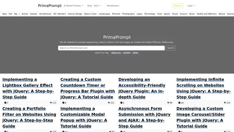 Homepage of PrimaPrompt