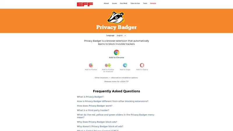 Homepage of Privacy Badger