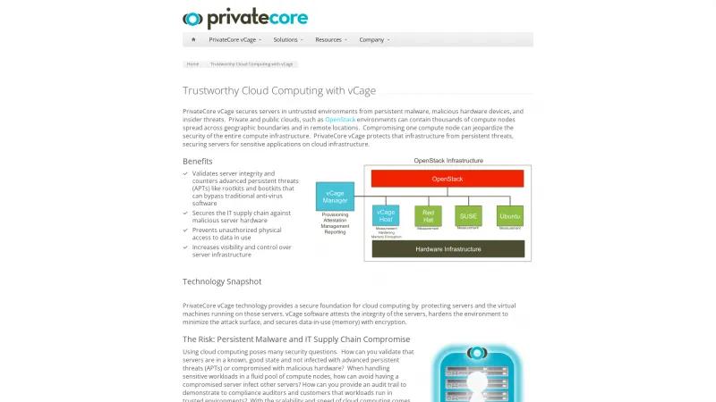 Homepage of PrivateCore vCage