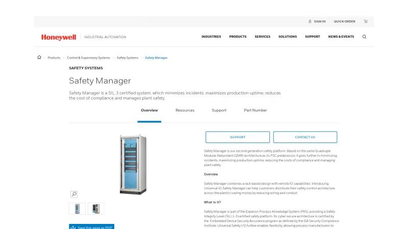 Homepage of Honeywell Safety Manager