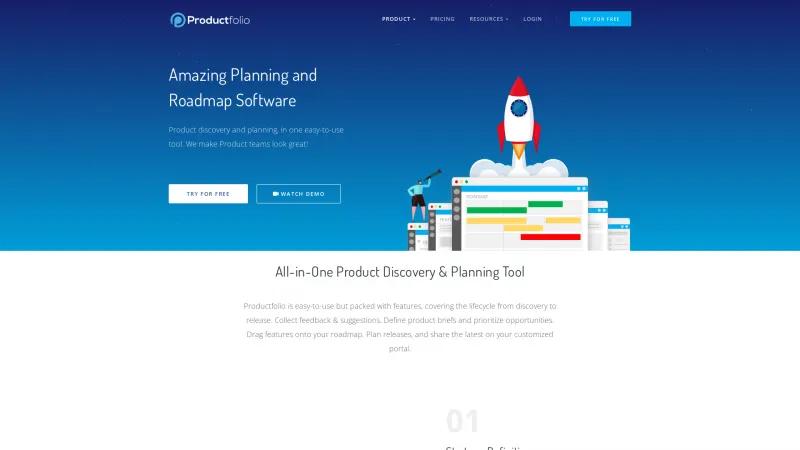 Homepage of Productfolio