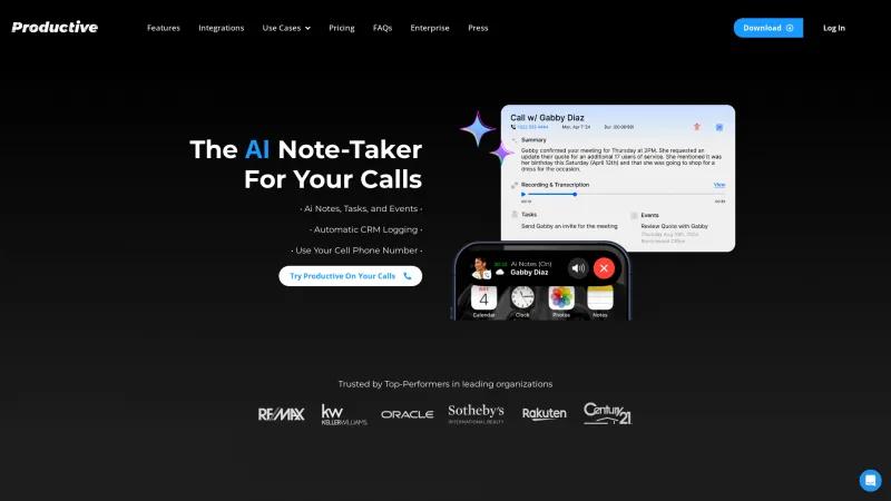 Homepage of Productive Call Assistant