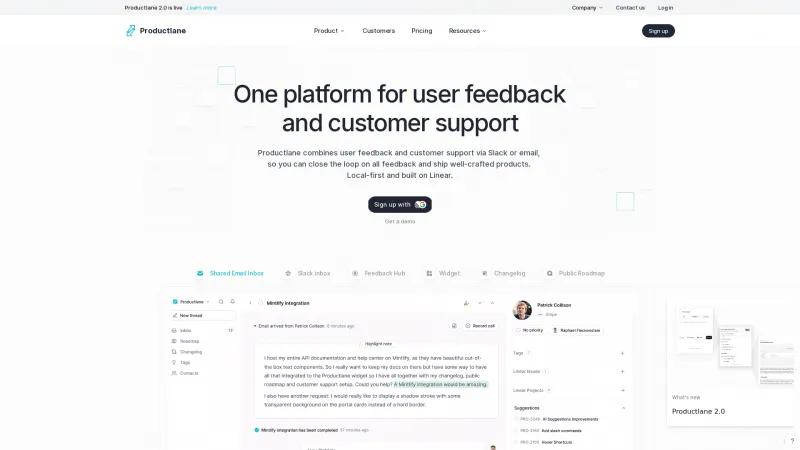 Homepage of Productlane