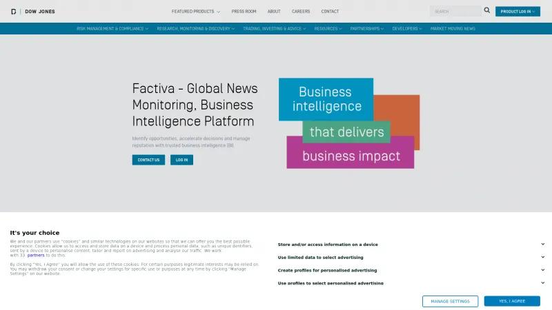 Homepage of Factiva