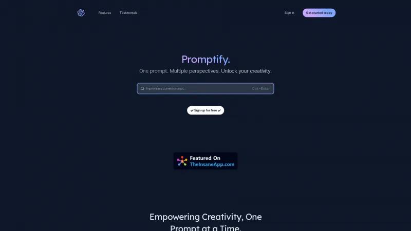 Homepage of Promptify