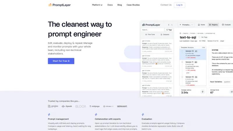 Homepage of PromptLayer