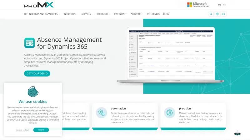 Homepage of Holiday Management for Dynamics 365