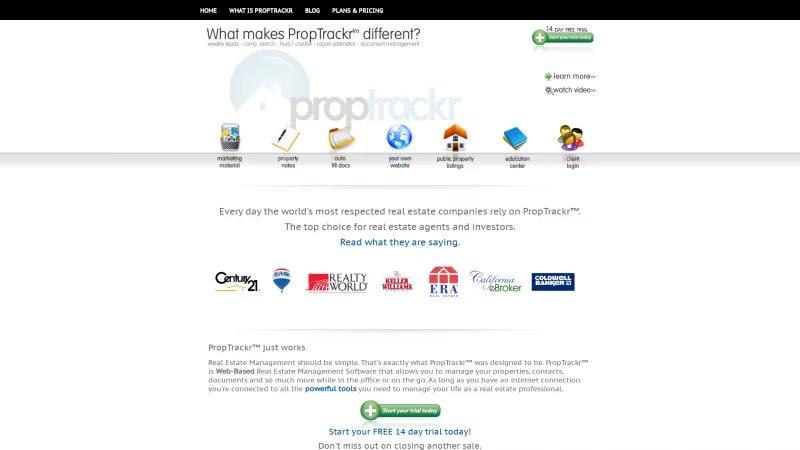 Homepage of PropTrackr