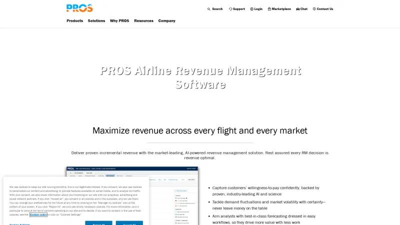 Homepage of PROS Airline Revenue Management