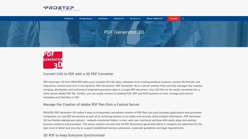 Homepage of PDF Generator 3D