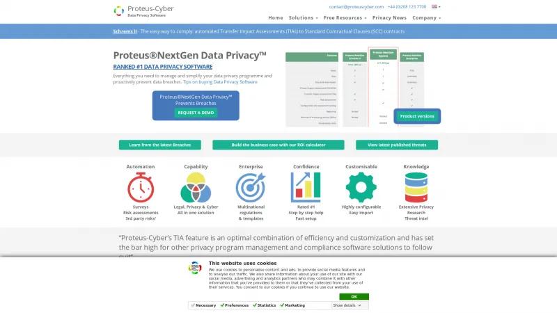 Homepage of Proteus NextGen Data Privacy