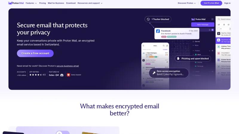 Homepage of Proton Mail