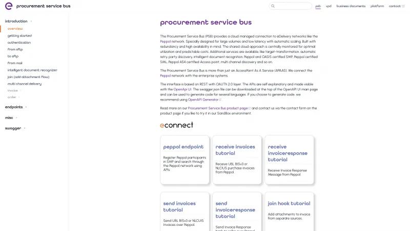 Homepage of Procurement Service Bus (PSB)