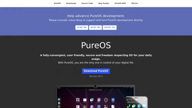 Homepage of PureOS