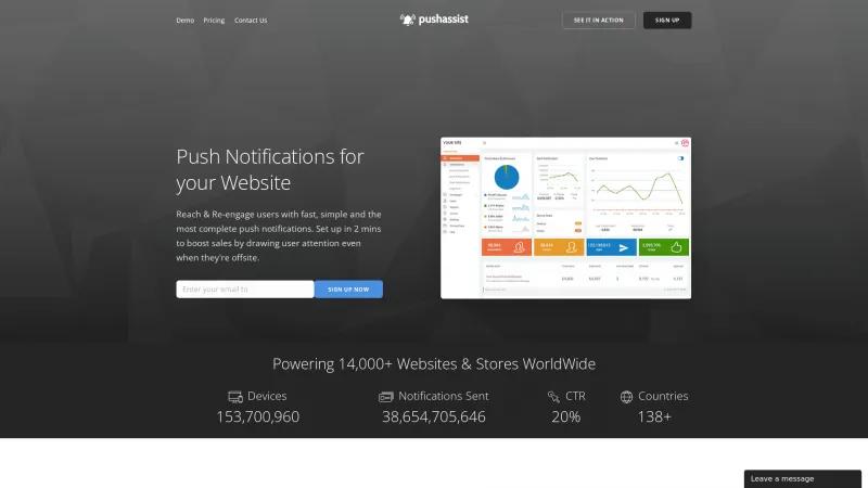 Homepage of PushAssist