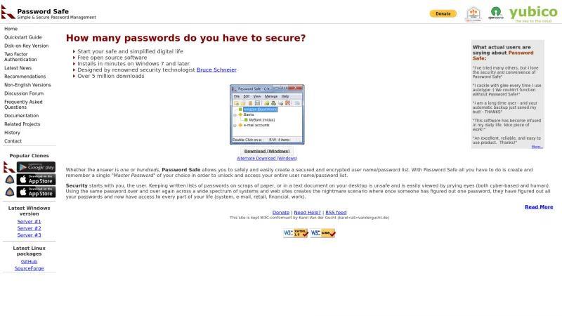 Homepage of Password Safe