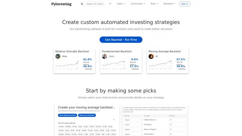 Homepage of PyInvesting