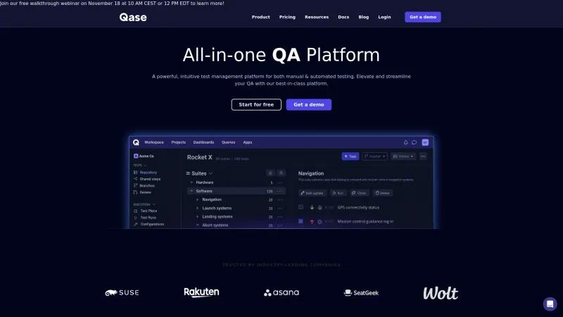 Homepage of Qase