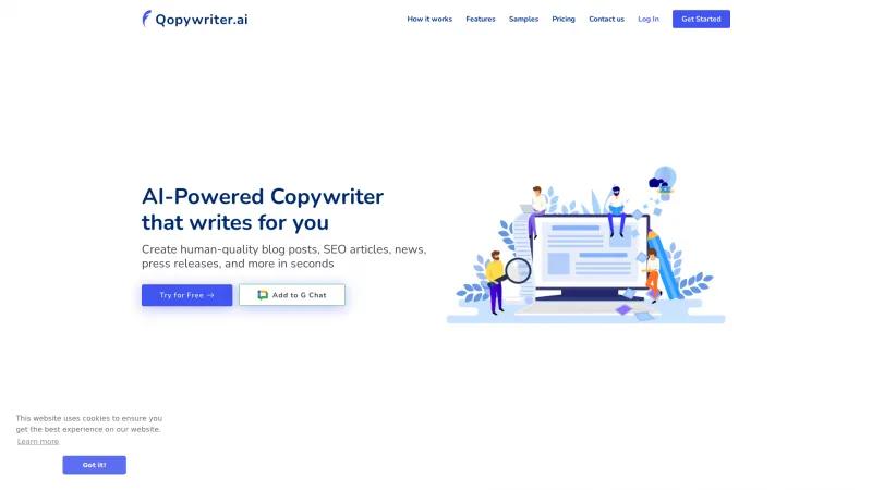 Homepage of Qopywriter.ai