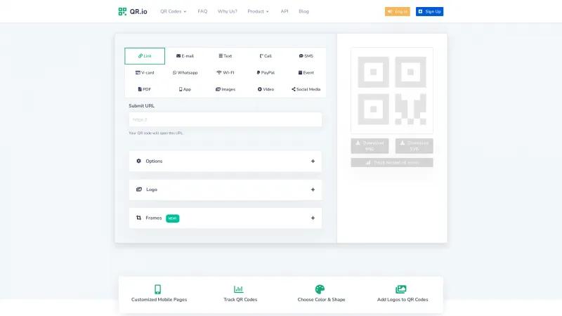 Homepage of QR.io