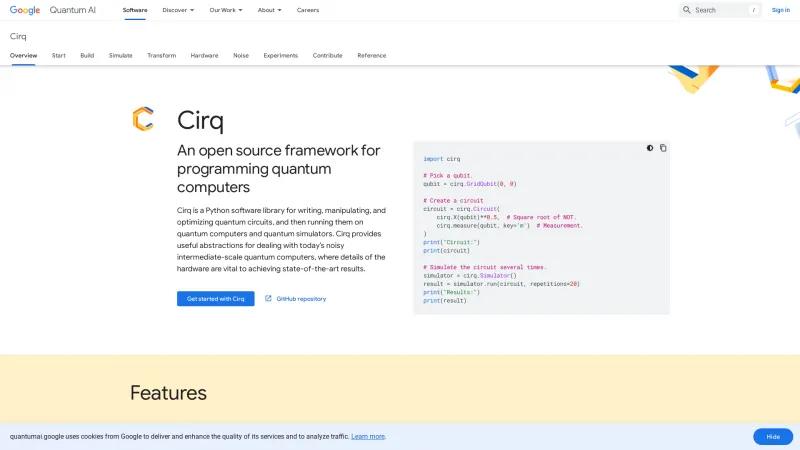 Homepage of Google Cirq