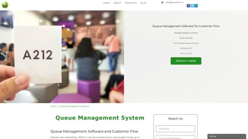 Homepage of Queueme