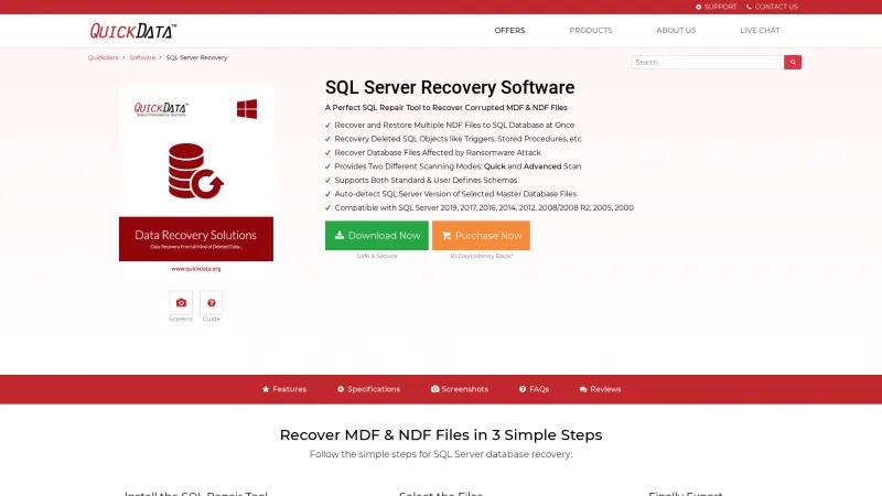 Homepage of QuickData SQL Server Recovery