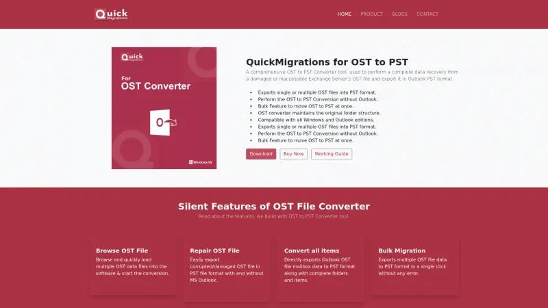 Homepage of QuickMigrations for OST to PST