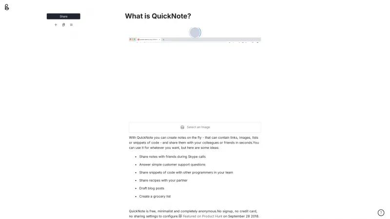 Homepage of QuickNote