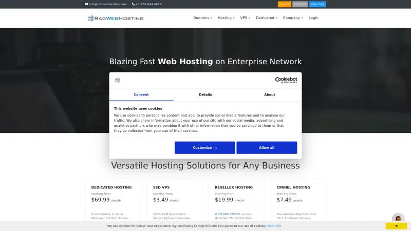 Homepage of Rad Web Hosting