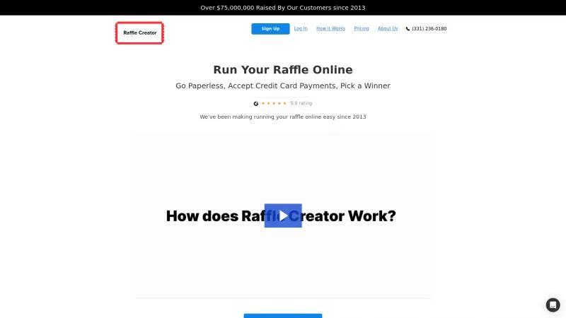 Homepage of Raffle Creator