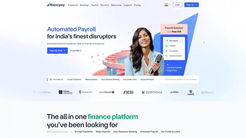 Homepage of Razorpay