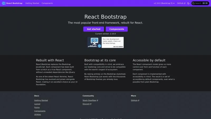 Homepage of React Bootstrap