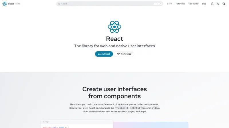 Homepage of React