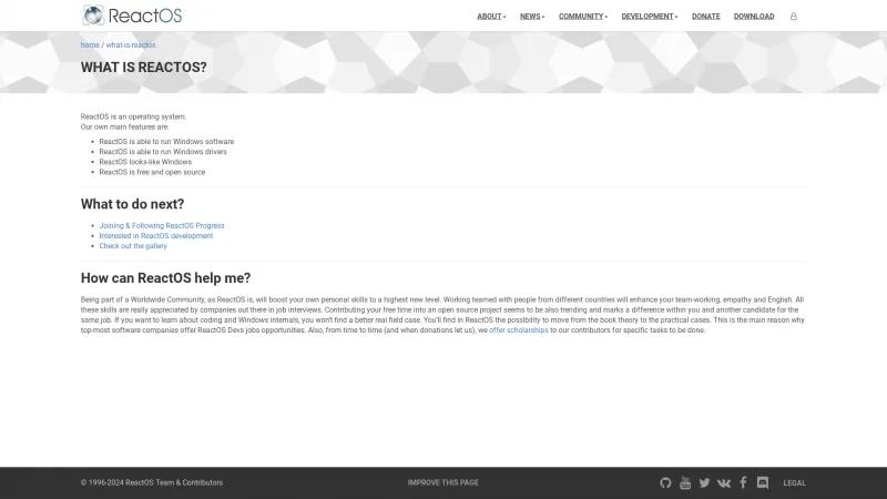 Homepage of ReactOS