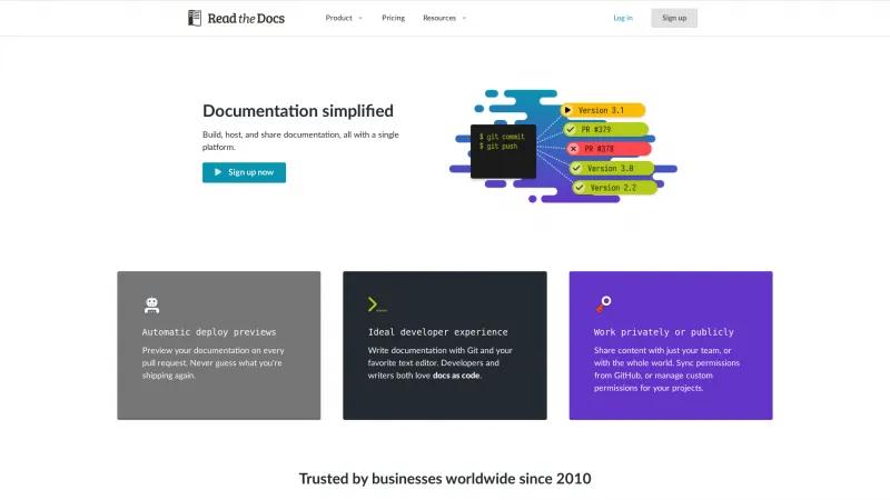 Homepage of Read the Docs